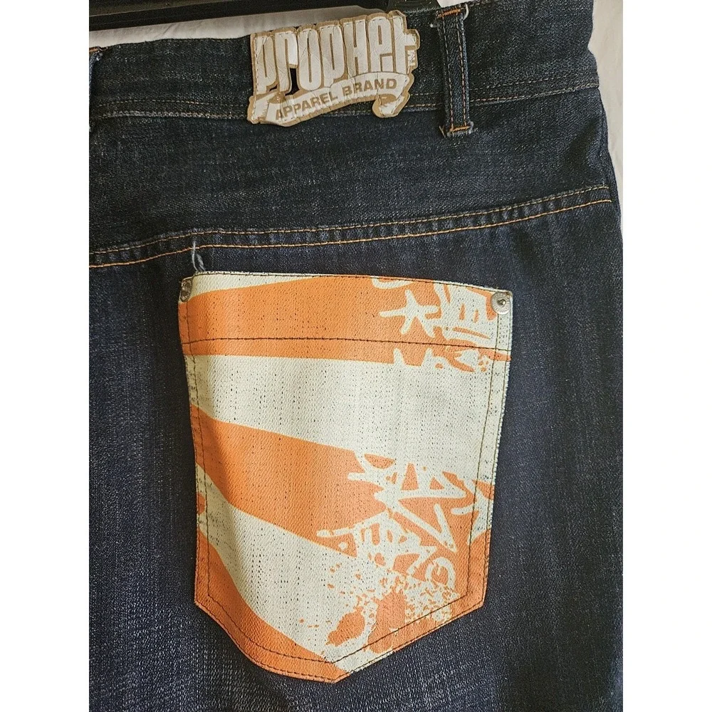 Y2K Streetwear Prophet Jeans‎ Men 40x34 Blue Dark Wash Graphic Pocket Wide Leg